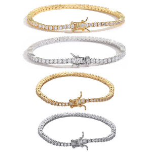Hiphop Brass Tennis Bracelet Zircon Plated 2mm 2.5mm INS Women Men Party Jewelry