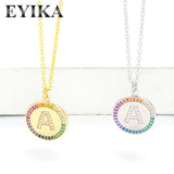 Initials Letter A Round Coin Pendant Name Necklace Rainbow Zircon Collar