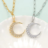 Zircon Crescent Moon Pendant Necklace Stainless Steel Chain Female Choker