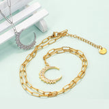 Zircon Crescent Moon Pendant Necklace Stainless Steel Chain Female Choker