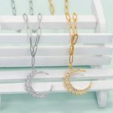 Zircon Crescent Moon Pendant Necklace Stainless Steel Chain Female Choker