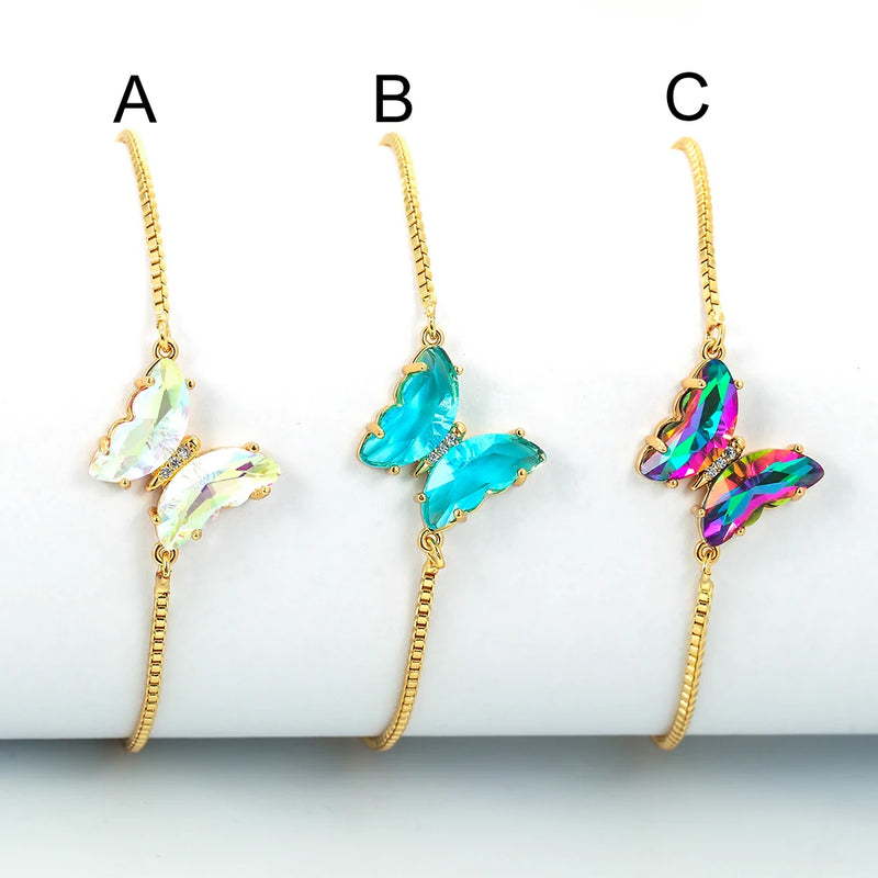 Colorful Crystal Zircon Butterfly Bracelet Copper Chain Boho Jewelry