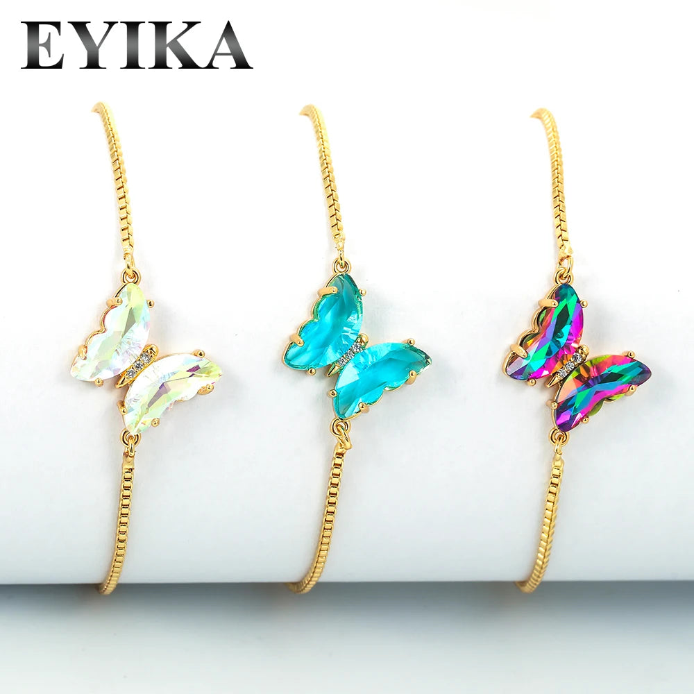 Colorful Crystal Zircon Butterfly Bracelet Copper Chain Boho Jewelry