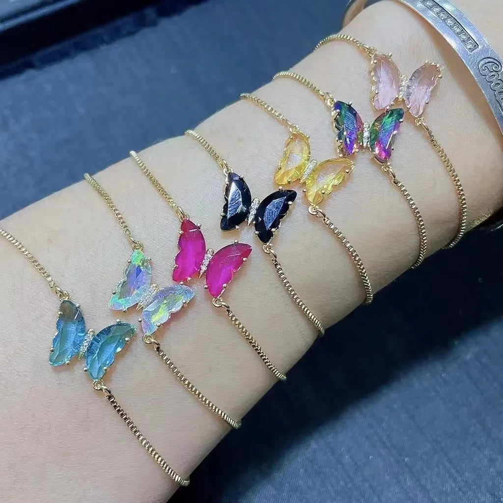 Colorful Crystal Zircon Butterfly Bracelet Copper Chain Boho Jewelry