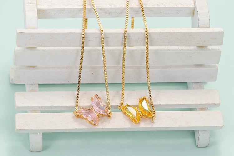 Colorful Crystal Zircon Butterfly Bracelet Copper Chain Boho Jewelry