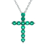 Silver Green Pink Crystal Zircon Jesus Cross Pendant Necklace