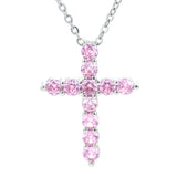 Silver Green Pink Crystal Zircon Jesus Cross Pendant Necklace