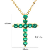 Silver Green Pink Crystal Zircon Jesus Cross Pendant Necklace