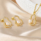 Diamond-set Gourd Pearl Earrings Sterling Silver Women's Jewelry