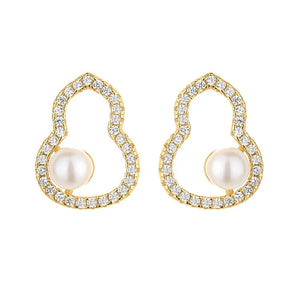 Diamond-set Gourd Pearl Earrings Sterling Silver Women's Jewelry