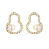 Diamond-set Gourd Pearl Earrings Sterling Silver Women's Jewelry