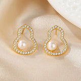 Diamond-set Gourd Pearl Earrings Sterling Silver Women's Jewelry