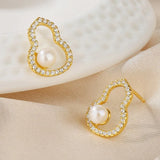 Diamond-set Gourd Pearl Earrings Sterling Silver Women's Jewelry