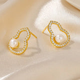 Diamond-set Gourd Pearl Earrings Sterling Silver Women's Jewelry