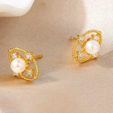 ZFSILVER S925 Silver Pearl Earrings with Diamond Eyes