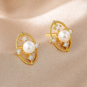 ZFSILVER S925 Silver Pearl Earrings with Diamond Eyes