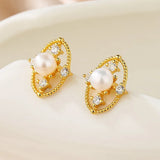 ZFSILVER S925 Silver Pearl Earrings with Diamond Eyes