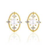 ZFSILVER S925 Silver Pearl Earrings with Diamond Eyes