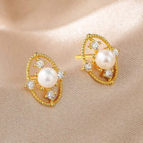 ZFSILVER S925 Silver Pearl Earrings with Diamond Eyes