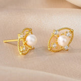 ZFSILVER S925 Silver Pearl Earrings with Diamond Eyes