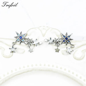Sterling Silver Ear Climber Stars Earrings with Zirconia
