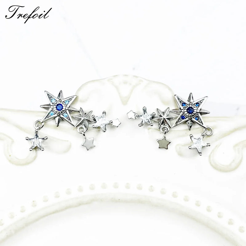 Sterling Silver Ear Climber Stars Earrings with Zirconia
