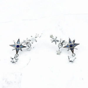 Sterling Silver Ear Climber Stars Earrings with Zirconia