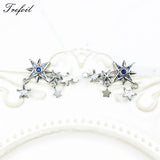 Sterling Silver Ear Climber Stars Earrings with Zirconia