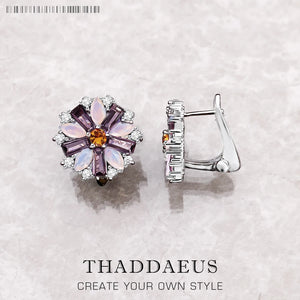 Colorful Flower Ear Clip, Europe Style Fine Jewelry, 925 Sterling Silver