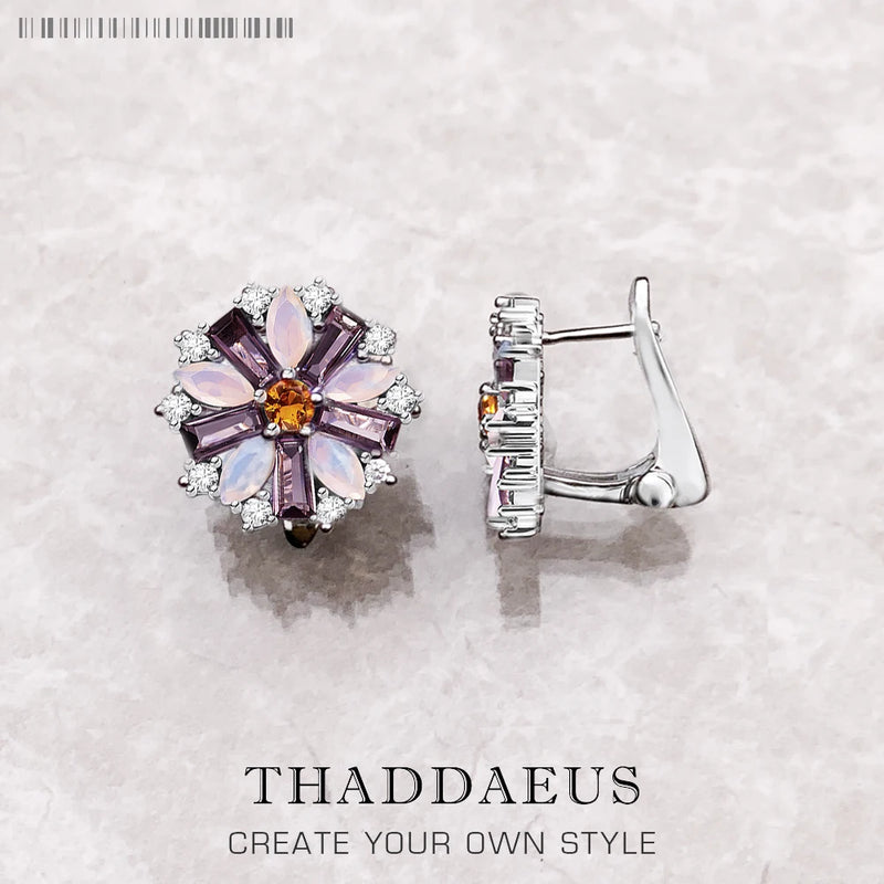 Colorful Flower Ear Clip, Europe Style Fine Jewelry, 925 Sterling Silver