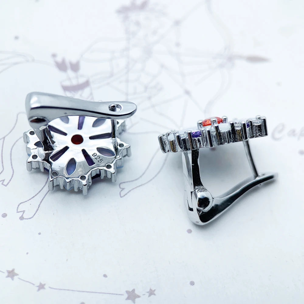 Colorful Flower Ear Clip, Europe Style Fine Jewelry, 925 Sterling Silver
