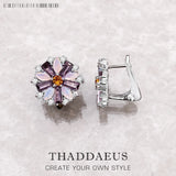 Colorful Flower Ear Clip, Europe Style Fine Jewelry, 925 Sterling Silver