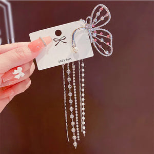 Butterfly Shape Ear Clips Long Fringed Exaggeration Jewelry