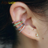 Micro Pave CZ Circle Silver Rainbow CZ Earrings