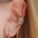 Micro Pave CZ Circle Silver Rainbow CZ Earrings