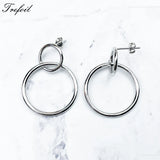 925 Silver Golden Drop Circles Earrings Europe Styling Gift