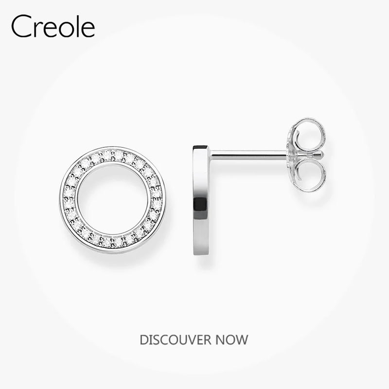 Circle CZ Pave Ear Stud Earrings 925 Sterling Silver
