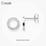 Circle CZ Pave Ear Stud Earrings 925 Sterling Silver