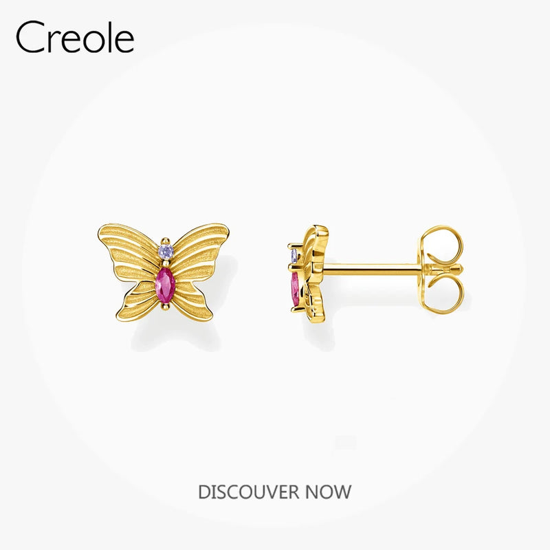 925 Silver Butterfly Ear Studs for Women, Vintage Bijoux Earrings Gift