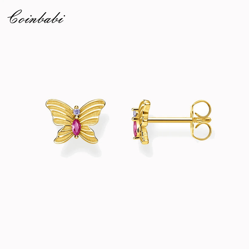 Golden Butterfly Ear Stud 925 Sterling Silver Women Earrings
