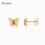 Golden Butterfly Ear Stud 925 Sterling Silver Women Earrings