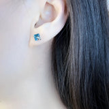 Aquamarine Stone Star Ear Studs 925 Silver