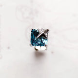 Aquamarine Stone Star Ear Studs 925 Silver