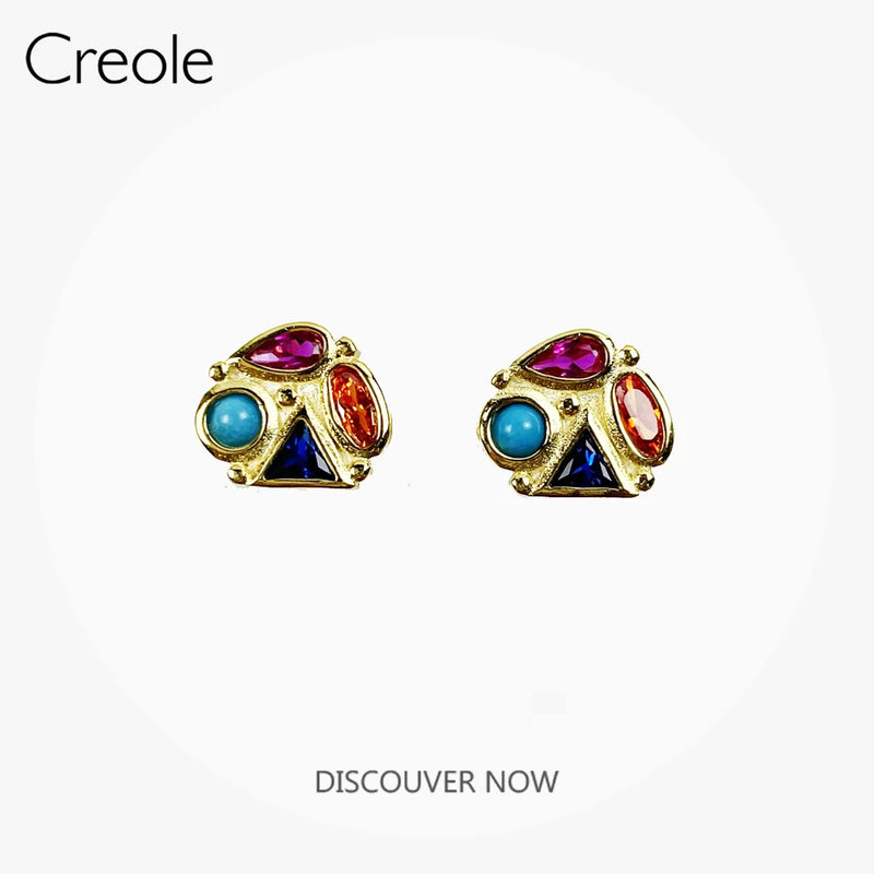 Colorful Stone Ear Studs in 925 Silver, Happiness & Freedom Jewelry