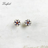 Flower Ear Studs Colorful Stones in 925 Silver Fine Jewelry