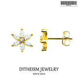 Golden Flower Ear Studs in 925 Sterling Silver with Zircon Stones