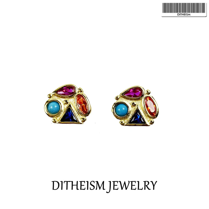 Colourful Stone Ear Studs in 925 Silver for Women