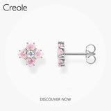Pink Flower 925 Silver Zircon Earrings for Women