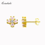 Pink Flower Ear Studs in 925 Sterling Silver Romantic Earrings