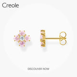 Pink Flower Ear Studs in 925 Sterling Silver - Romantic Women Jewelry